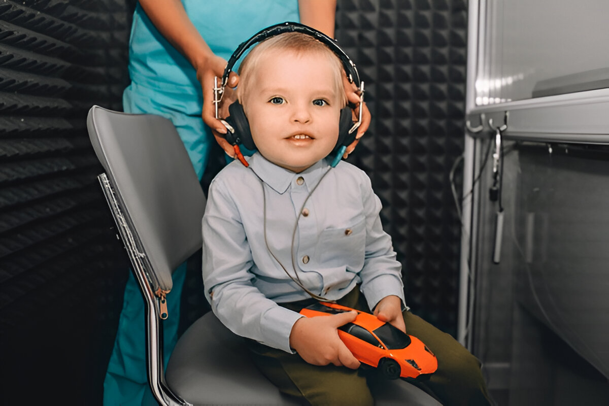 A child undergoing an audiology test at NG Gumani Ear Clinic